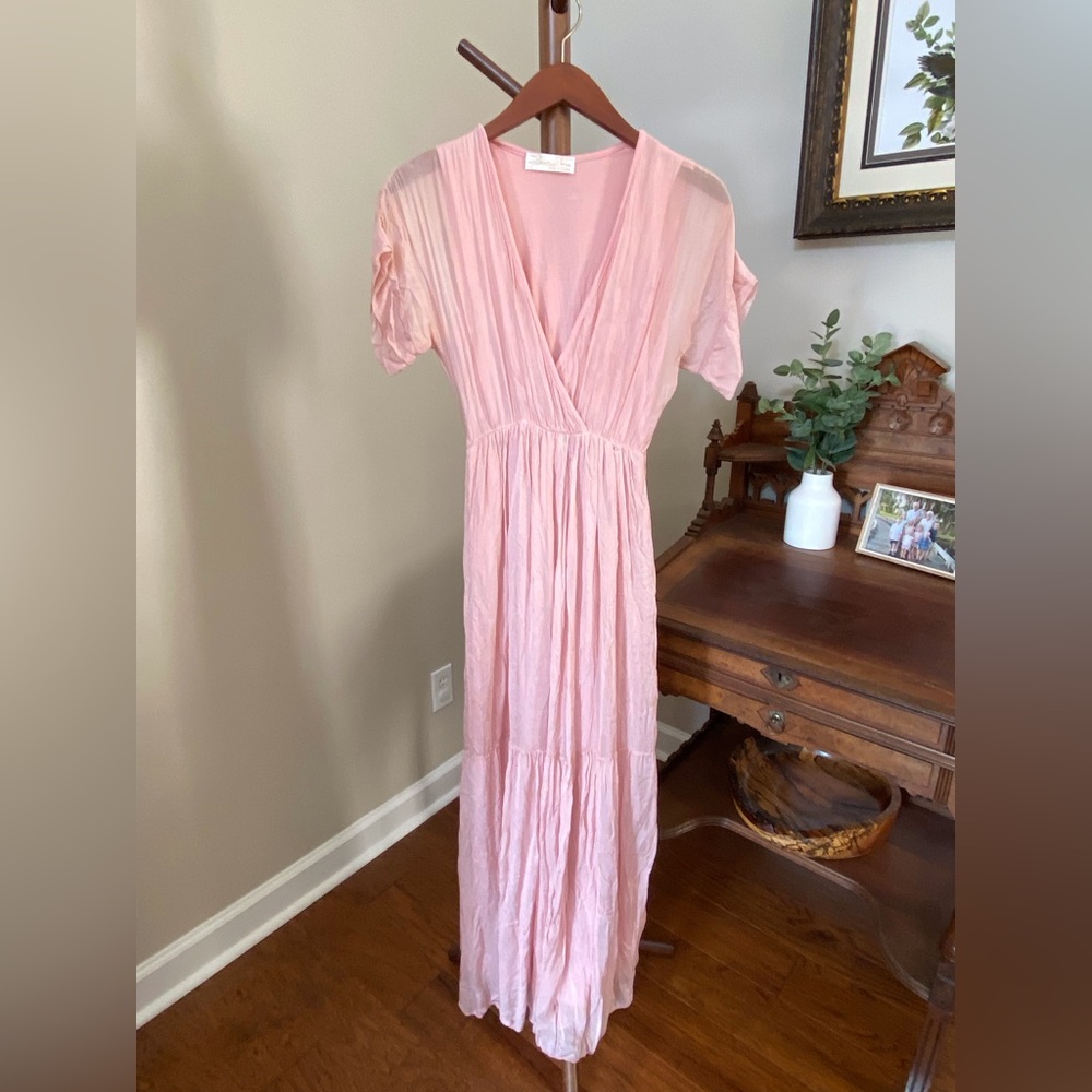 Blush Silk Maxi Dress Tiered S